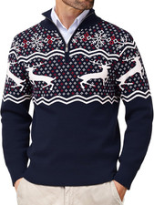Maglione Natalizio Uomo in Maglia Calda, Pullover Invernale Con Renna E Motivi F