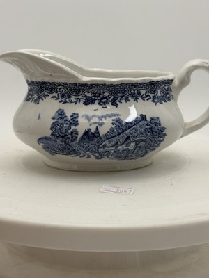 Royal Tudor Ware 'Olde England' blau-weiß Sauciere Staffordshire Vintage