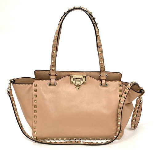 Valentino Rockstud Tote Bag Leather Beige Used