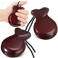 2 Pack Spanish Castanets Flamenco with String Traditional Wood Hand Percussio...