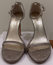 Stuart Weitzman Nudist Ankle Strap Sandal Platinum Noir Glitter Heels 10.5 M 