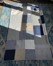 Oversize king quilt 120 x 96 Chezmoi Collection Addy3-Piece Navy Blue White Gray