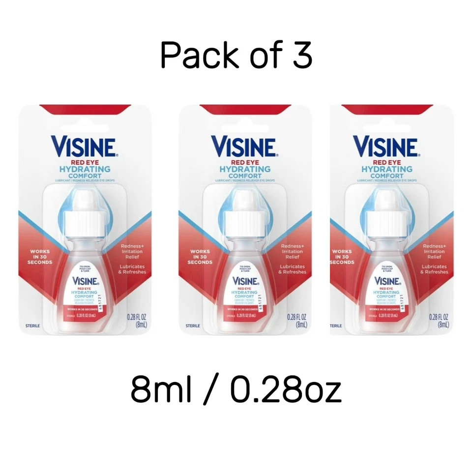 Visine Red Eye Hydrating Comfort Eye Drops 0.28 oz / 8ml Fast Relief Formula