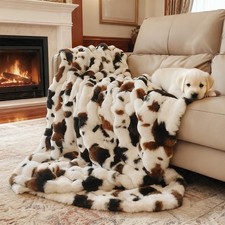 Ultra-Soft Fuzzy Faux Fur Throw Blanket,Cow Print,50x60 in
