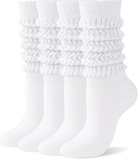 HONGTEYA Slouchy Socks for Women Boot Slouch One Size Tall, 2 Pairs White 2