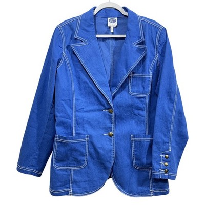 DG2 By Diane Gilman Blazer Women sz XL Blue Denim Contrast Stitch Stretch Jacket