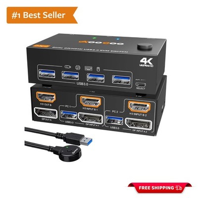 High-Performance 4K KVM Switch   2 Monitors, 2 Computers, Includes USB 3.0