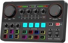 Live Streaming Sound Card, Professional Audio Mixer with 48V Phantom Power, Blue