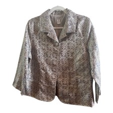 Chico's Size 2 Large Metallic Gold Damask Tandie Blazer Structured Collar