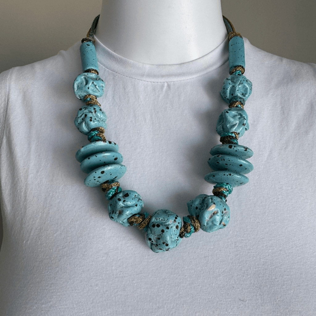 Chunky Turquoise Beaded Boho Statement Necklace - image 1