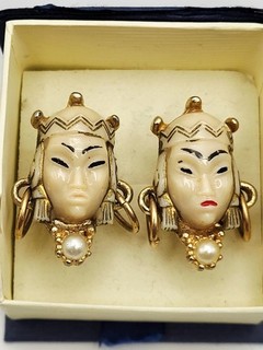 Vintage SELRO SELINI 1950s Asian Princess Men's Cuff Links Gold Tone