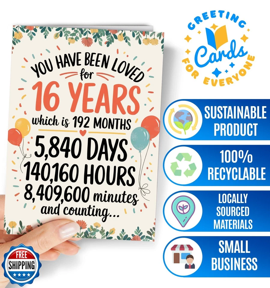 Tarjeta de cumpleaños 16 - Dulce tarjeta de cumpleaños 16 para niñas o niños - Happy Birthda Foto 2 de 4