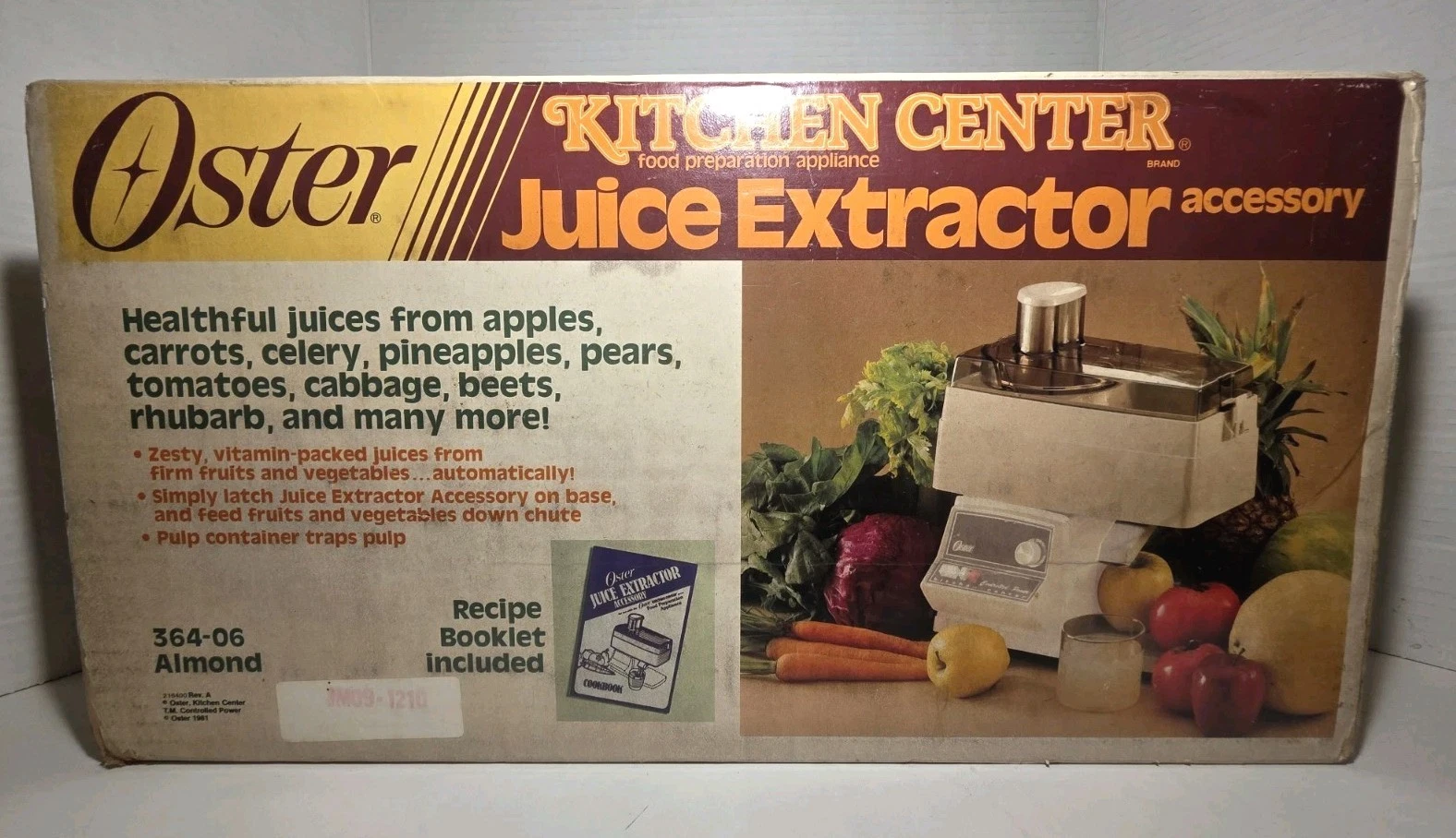 Oster Kitchen Center Juice Extractor Accessory 1981 JM09-121D 364-06 Almond RARE
