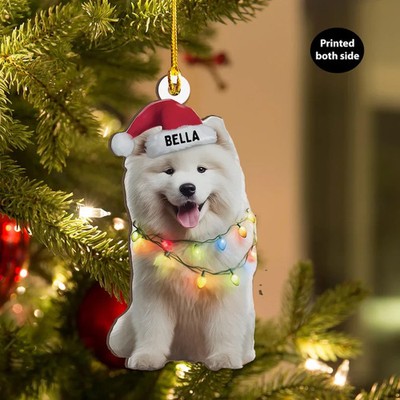 Personalized Samoyed Dog Christmas Ash Plywood Ornament Flat 2D Cutout Holiday T
