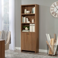 5 Shelf Bookcase with Doors, Warm Walnut