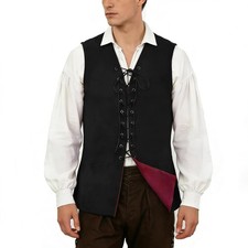 Mens Black Red Steampunk Renaissance Lace-up Reversible Gothic Vest Waistcoat