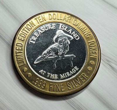 Treasure Island Mirage 10 $ Silber Strike Medaille Papagei 0,999 Silber 0,6 oz
