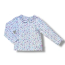 JoJo Maman Bébé Floral Peter Pan Collar Top Size 5-6 White Multicolor Cotton