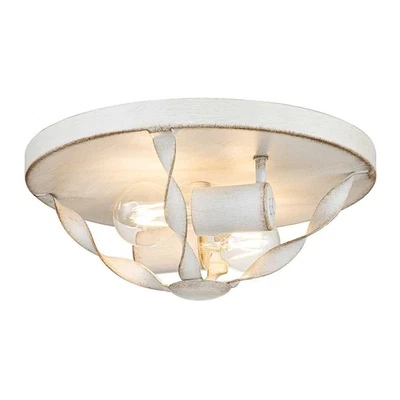 Deckenleuchte Metall Weiß Antik 2x E27 D: 33 cm rund Rustikal Shabby Deckenlampe - Bild 1 von 4