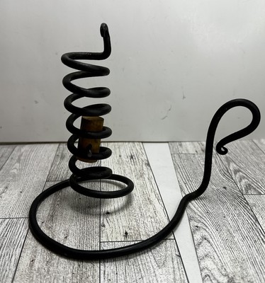 Vintage Courting Candle Holder Wood & Iron Adjustable Spiral Primitive