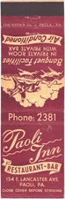 Paoli Pennsylvania Paoli Inn Restaurant-Bar Vintage Matchbook Cover