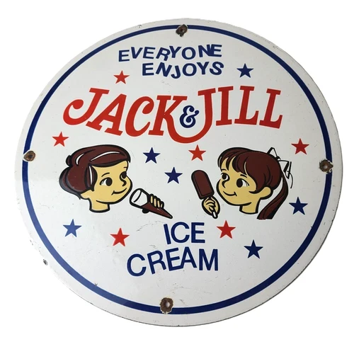 Vintage Jack & Jill Ice Cream Porcelain Sign - Gas Pump Advertising Sales Sign