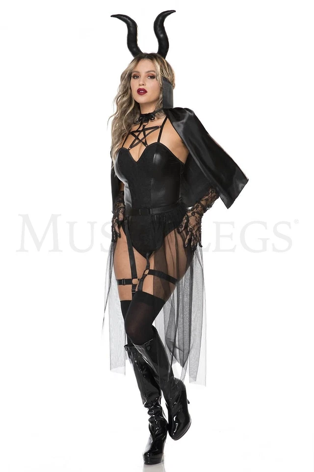 Dark Devil 6 Piezas Negro Peluche Body Pentagrama Contraste Encaje Disfraz Conjunto Talla ML Foto 3 de 4