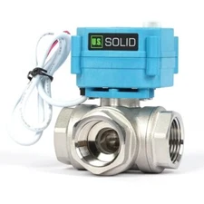 U. S. Solid 3 Way L Type Motorized Ball Valve w/ Hand Wheel 1in SS 110-230V