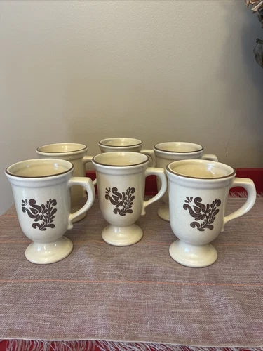 Vintage Pfaltzgraff Village Footed Pedestal 5 1/4" Coffee Mugs Set Of 6