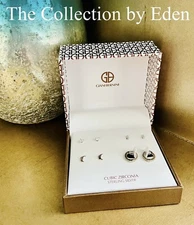 Giani Bernini Earrings- Sterling Silver CZ Bar Moon & Round Studs & Huggie Hoop