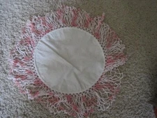 Vintage Pink Fringe Crocheted Doily
