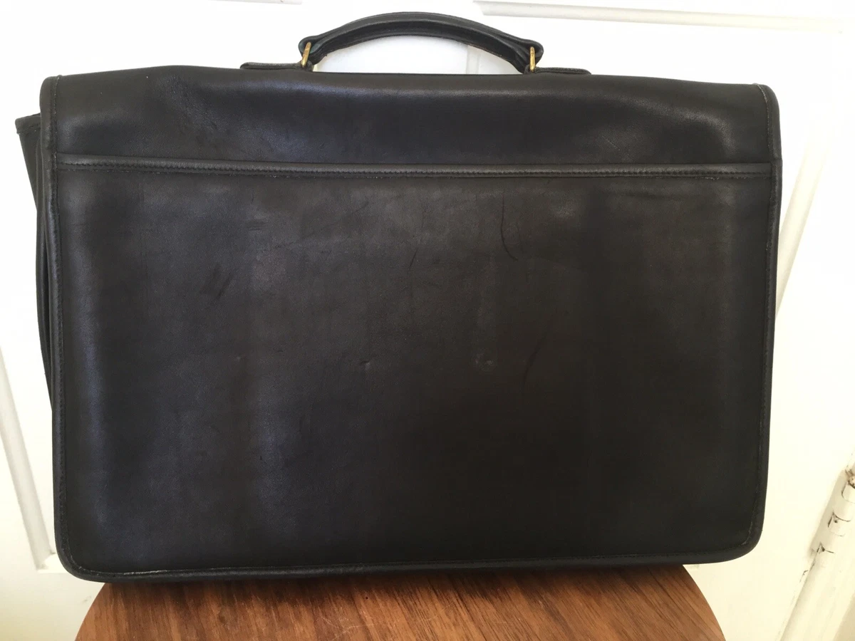 Vintage Coach Black Leather Briefcase Satchel Bag One Owner Clean