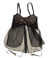 Victoria s Secret Black Mesh Lace Babydoll Women's Size 34C Ruffles EUC