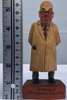 Figurine Allemande En Bois Jaschke Pretzl, Gynécologue, Vintage, Sculpture