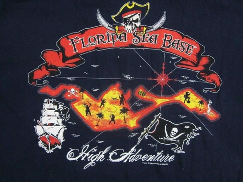 Men's Size 2XL XXL I Love Pirates Florida Sea Base Navy Blue Cotton Shirt - Picture 4 of 5