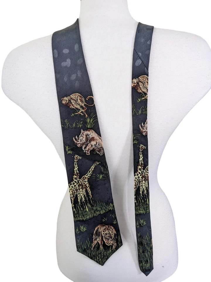 Corbata de colección Jungle Safari Animal Salvaje Zoo Novedad Corbata Clásica Negra Broadway Foto 2 de 4