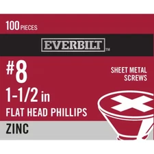 #8 X 1-1/2 In. Phillips Flat Head Zinc Plated Sheet Metal Screw (100-Pack)