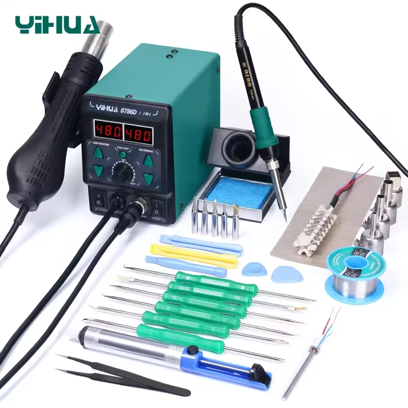 YIHUA 750W Soldering Station Digita Hot Air Gun Desoldering Station Complete Kit