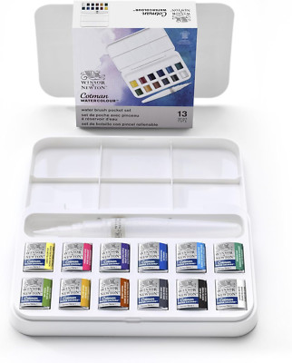 Winsor & Newton Cotman Watercolor Paint Set, 12 Half Pan W/ Water Brush Pen and 