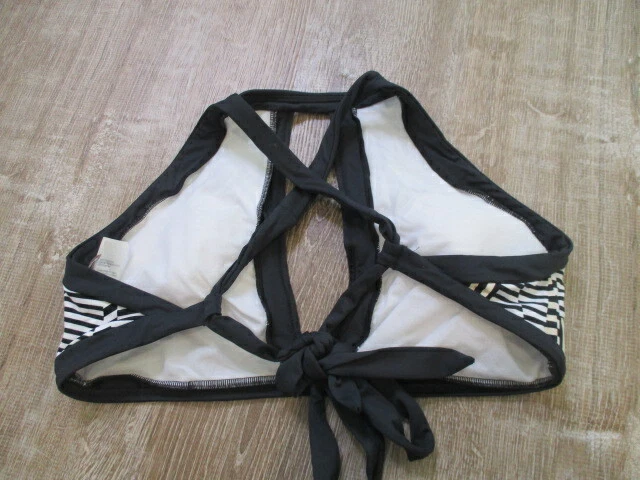 Top de Bikini SUNSEEKER Negro Blanco Desnudo Tirantes Corbata Espalda Talla 10 Usado en Excelente Condición Foto 3 de 4