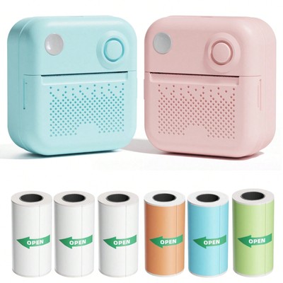 Portable Mini Photo Printer With 3 Roll White Sticker Paper + 3 Roll Colorful(Gr