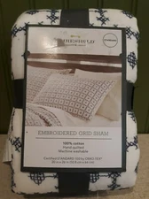 Threshold Embroidered Grid Sham - Standard - Blue (20" x 26") Hand Quilted 