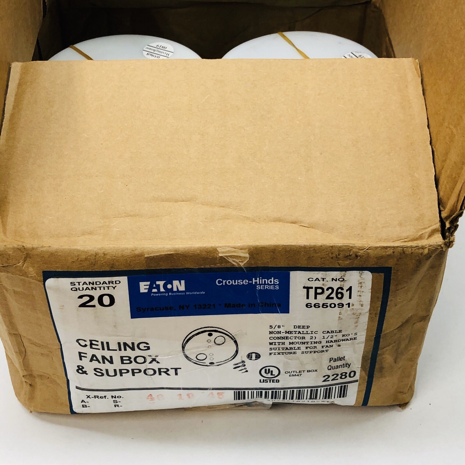 BOX OF 20 EATON CROUSE-HINDS TP261 665091 CEILING FAN BOX SUPPORT 5/8 ...