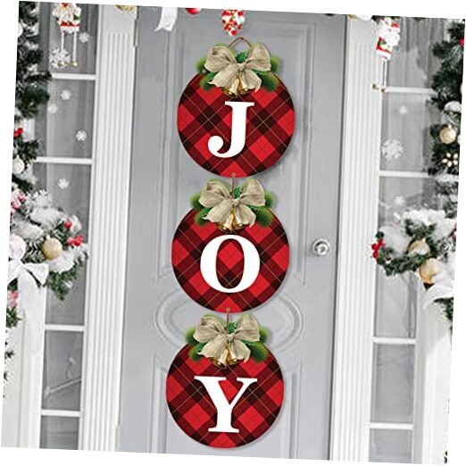 Buffalo Plaid Christmas Wreath Set - 3 Rustic Black Door Decorations