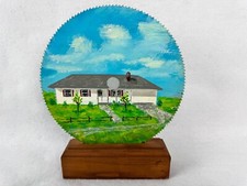 Hand Painted 7 1/4" Circular Saw Blade Landscape Scene House Home Unknown Artist