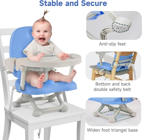 Travel Booster Seat w/ Tray Adjustable Folding High Chair Children Baby Armchair - Picture 22 of 78