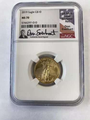 2019 GOLD $10 AMERICAN EAGLE 1/4 oz DON EVERHART SIGNED COIN NGC MS70 Perfect BU