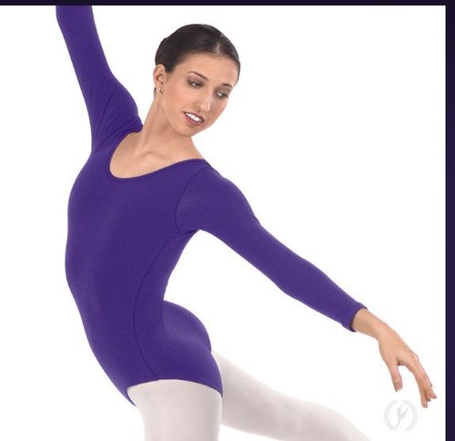  Eurotard Cotton Spandex Long Sleeve Leotard purple Adult sizes 10265 lined - Picture 1 of 5