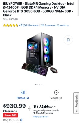 gaming pc Ibuypower  Mr Slate 6 3050 with upgrades