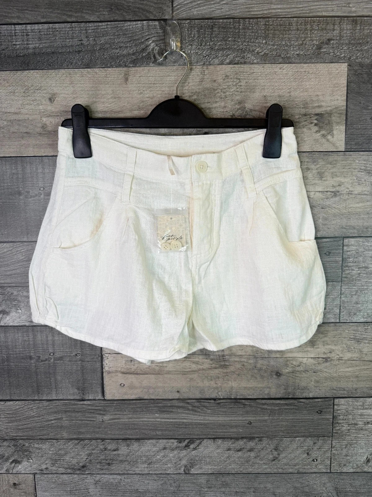 Free People Audra Linen Shorts Size UK 6-8 Ivory Casual Boho Summer